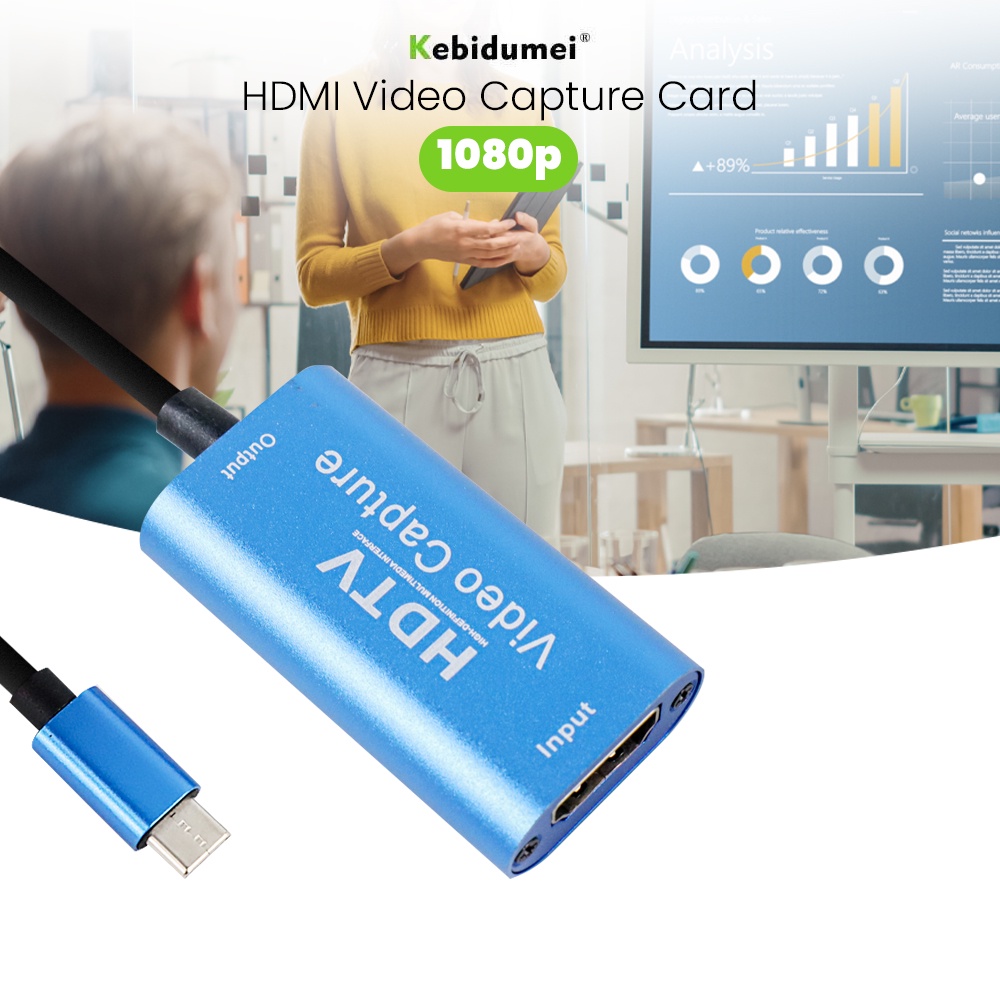 Kebidumei HDMI Video Capture Card Adapter Grabber Record Box USB Type C 1080P - MS120 - Blue