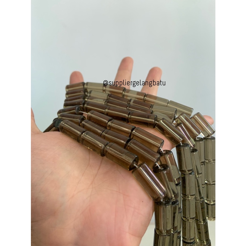 manik glass bead SMOKY quartz 20 x 8mm bahan prakarya gelang kalung