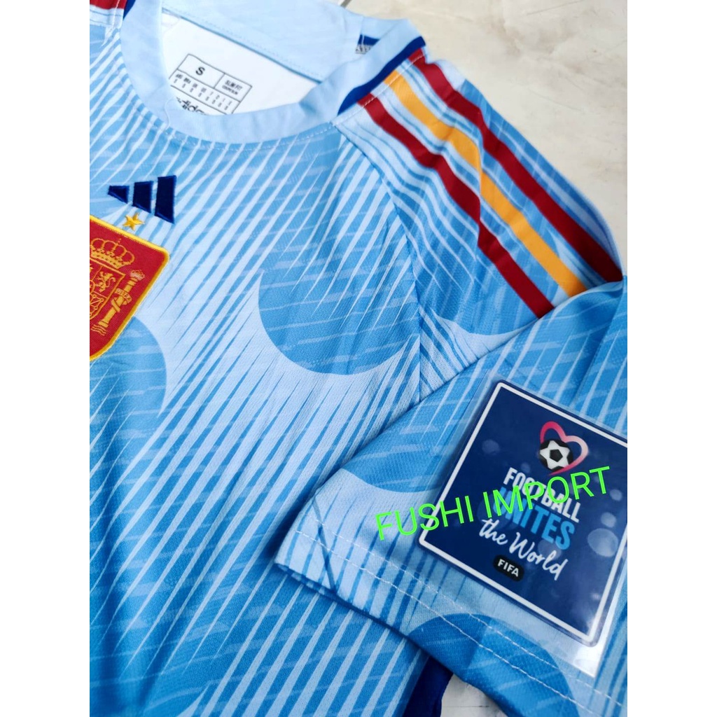 Jersey Baju Bola Spanyol Away Full Patch EURO 2022 2024 Grade Ori