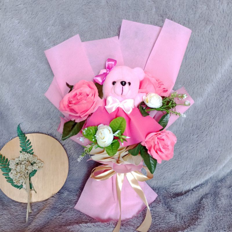 

buket pink boneka bunga cantik/ buket boneka gaun/ buket boneka bunga hadiah ulang tahun/ wisuda/anniversary/valentine