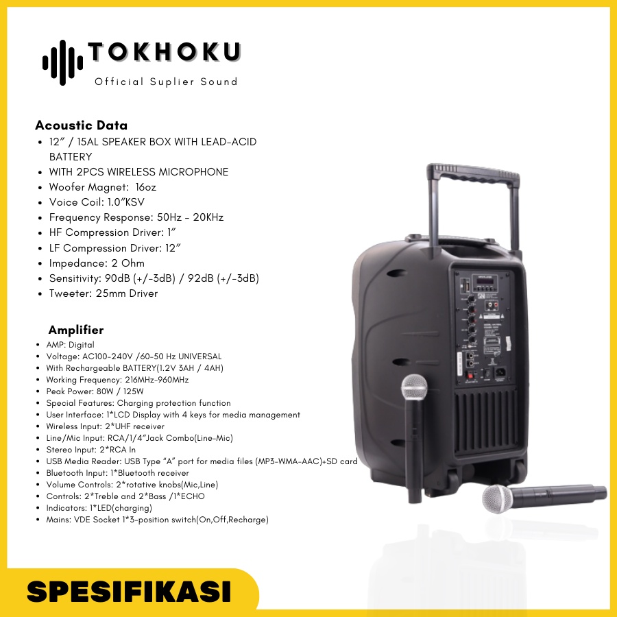 Speaker BareTone 15 AL Karoke Portable Bluetooth Speaker Meeting Aktif - Ukuran 15 Inch