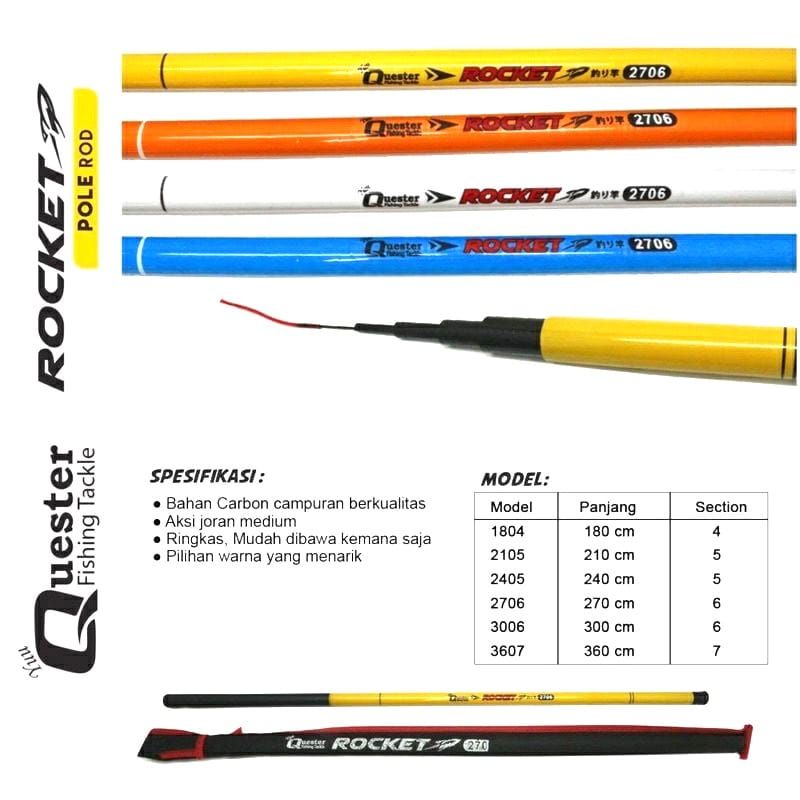 Joran Tegek Import 360 Cm Tegek Murah Cat Halus Kuat Bahan Composite Tegek Pancing Quester Rocket