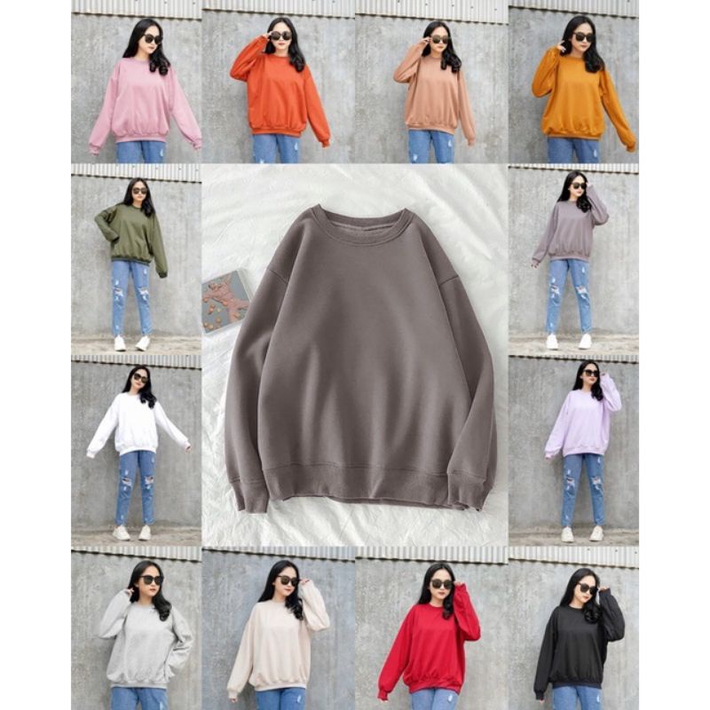 SWEATER WANITA BASIC MURAH - OVERSIZE BASIC SWEATER FLEECE OVERSIZE