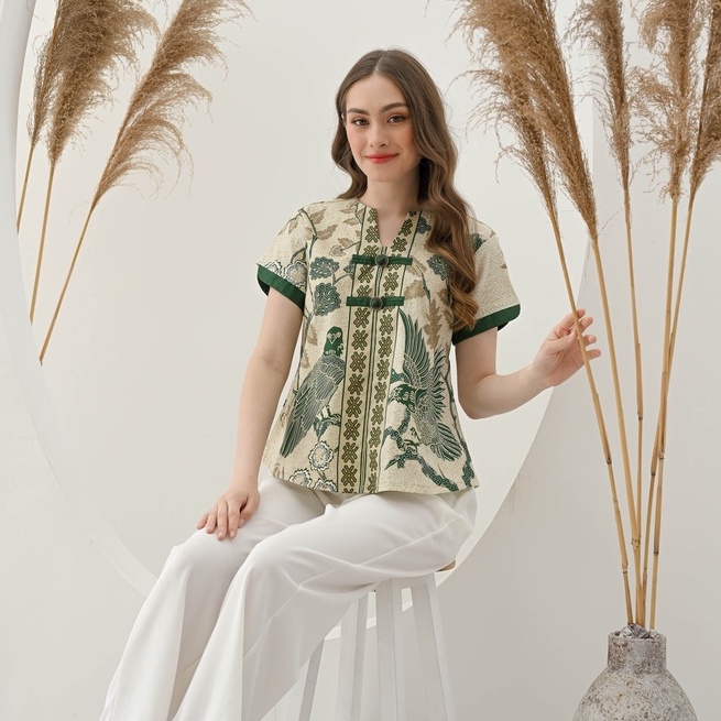 Atasan Batik 208 IJO /Blouse Batik Wanita Modern/ Batik Jumbo /Batik Pasangan