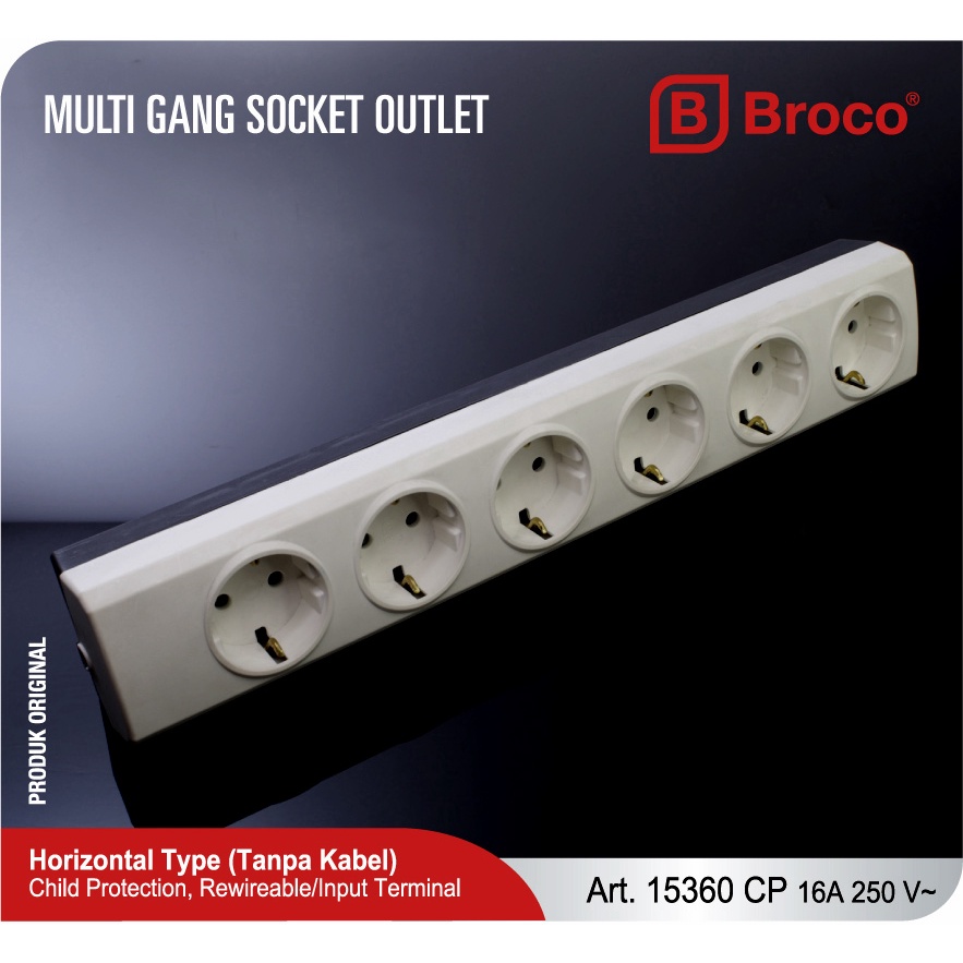 Broco Stop Kontak 6 Lubang 15360 CP Socket Terminal 6 Lubang