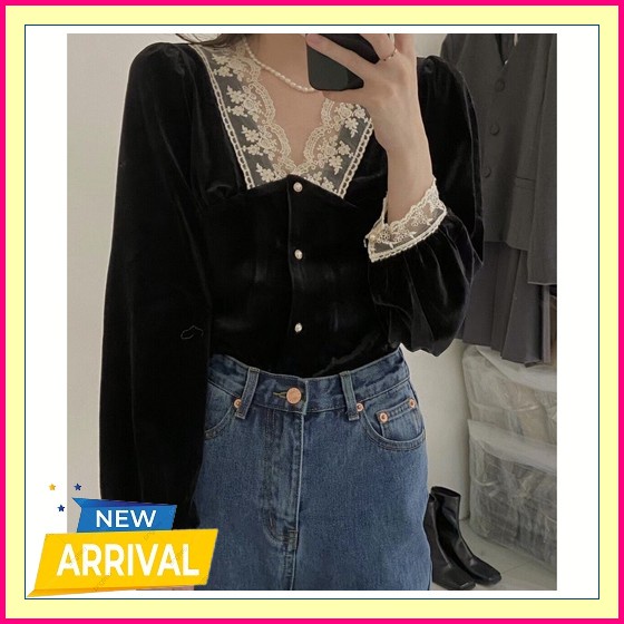 Ara Galery Baju Atasan Kemeja Blouse Crinckle Wanita Lengan Panjang Polos Hitam Putih Oversize Ootd 