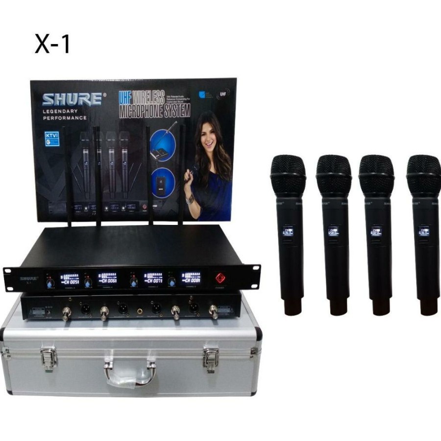 Mic Wireless SHURE 4 Buah handel/pegang free koper