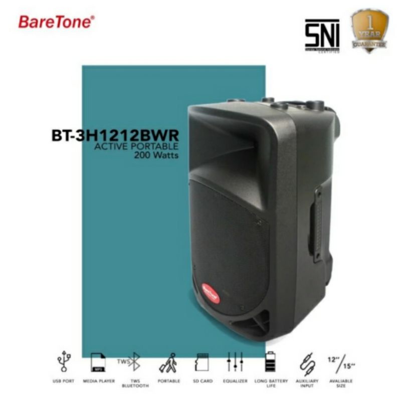 speaker portable original baretone 1212bwr usb bluetooth mp3 speaker karaoke 12 inch