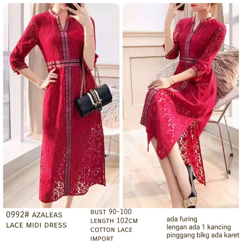 MDLV ~ 0992# CNY Azaleas Lace Midi Dress Imlek Sincia