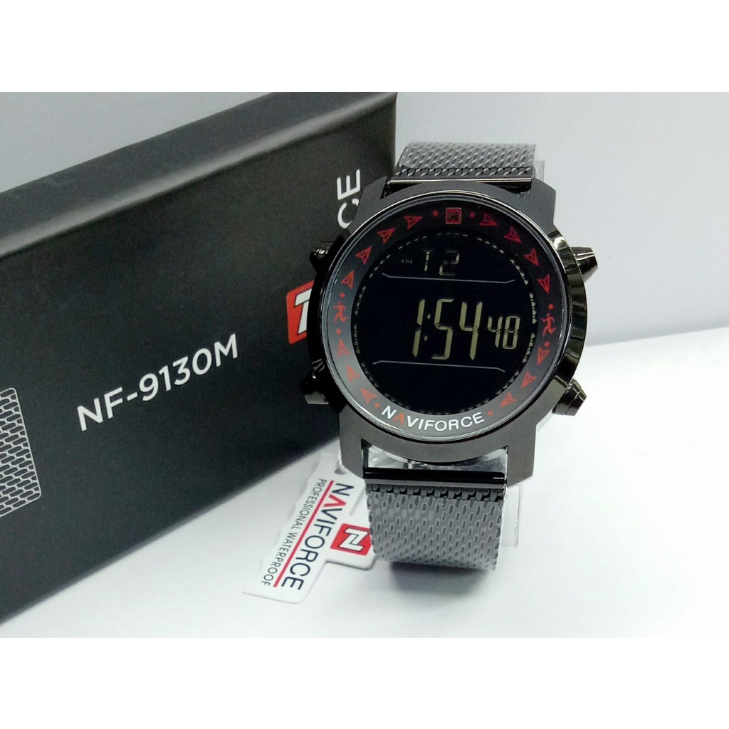 BISA COD! Jam Tangan Cowok Pria NAVIFORCE 9130 LED Bulat Digital Import Murah Mewah BONUS BATERAI CADANGAN!