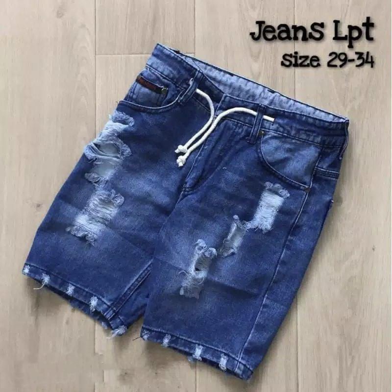 Celana Pendek Jeans Sobek Tali Kolor Rawis/Celana Distro Pria