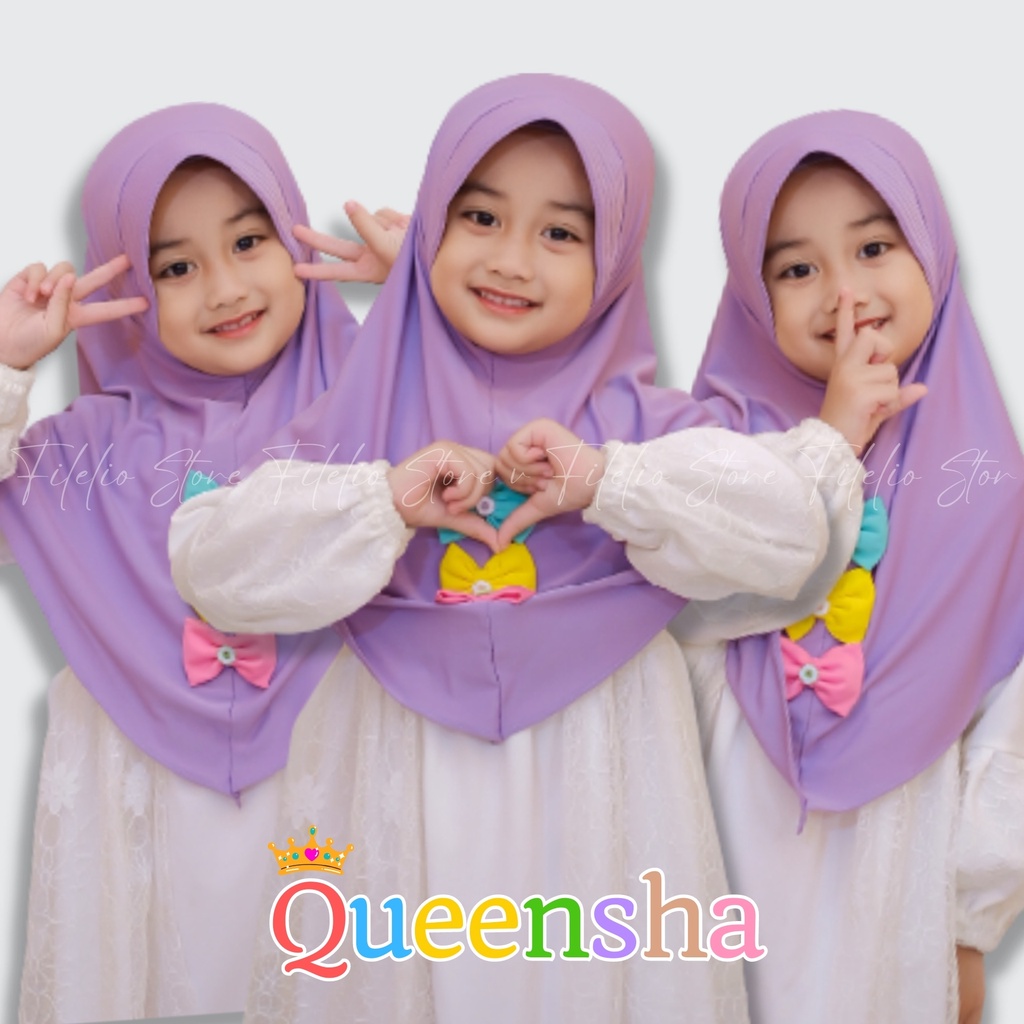 Hijab Anak Anak Ped Polos Variasi Pita Tiga / Jilbab Anak Murah / Jilbab Hijab Anak Bayi Perempuan