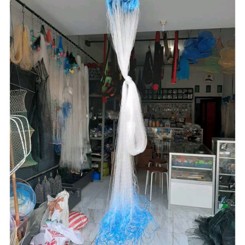 Jaring ikan siap pakai 3 lapis tinggi 3m panjang 30m pemberat timah jaring dalam 2in senar 0,20mm ja