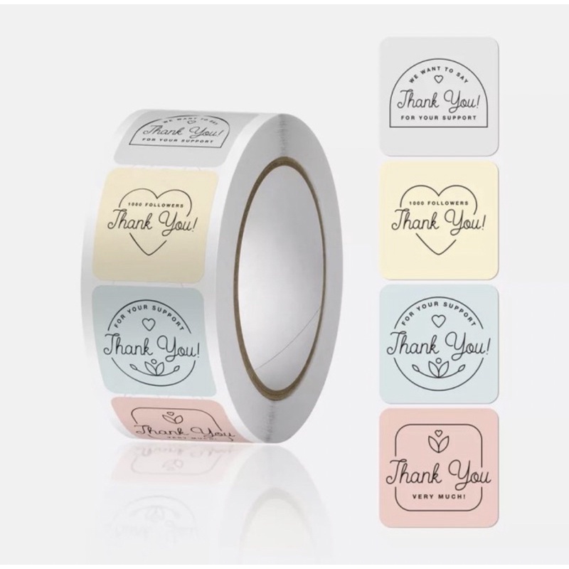 

10pcs label sticker thank you bentuk persegi warna pastel