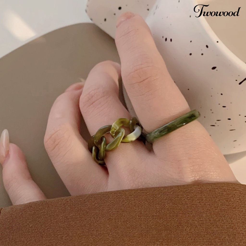 2pcs Cincin Jari Bahan Resin Warna-Warni Gaya Retro