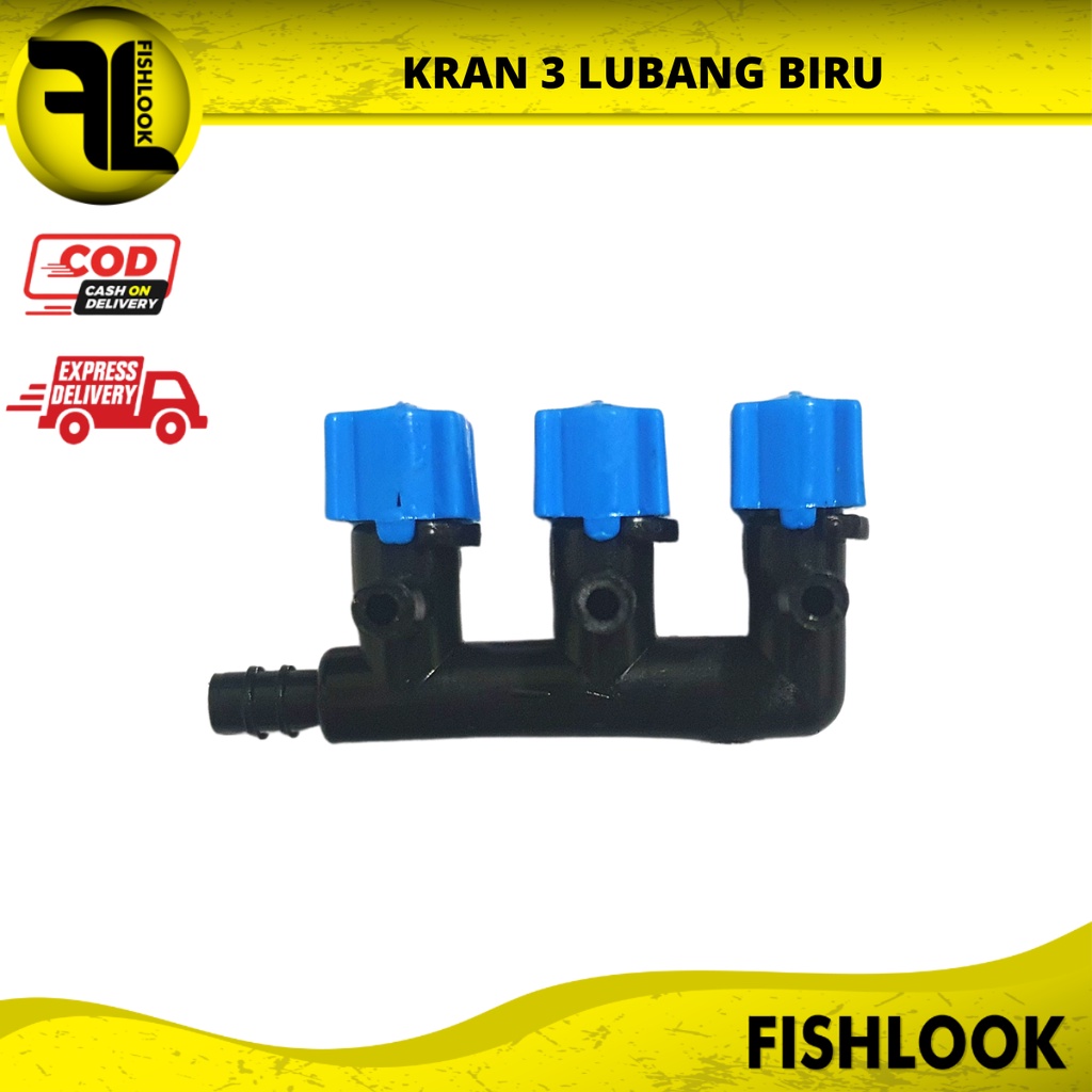 Kran HITAM BIRU 3 lubang cabang keran Udara Plastik Aerator Airator aquarium aquascape