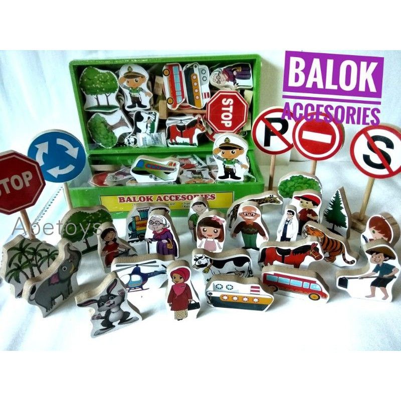 Mainan Kayu Pintar Balok Aksesoris