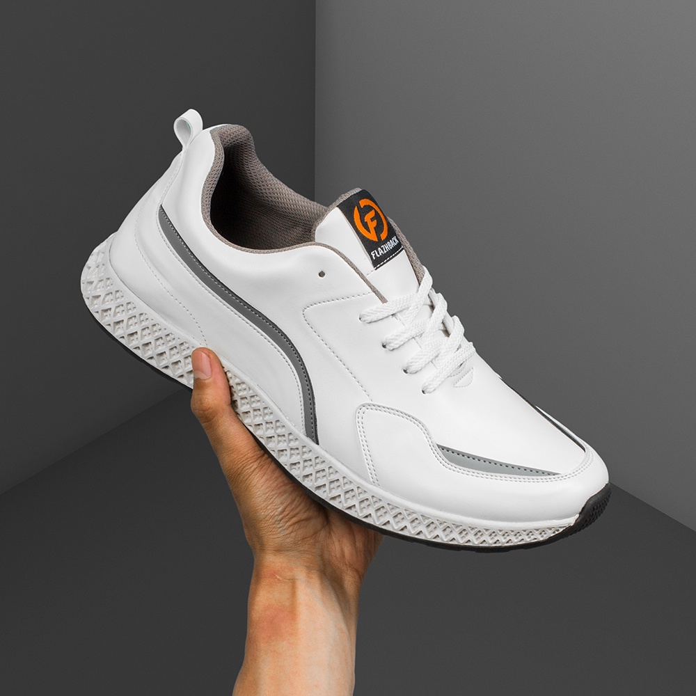 AXTON WHITE |ManNeedMe x FLAZHBACK| Sepatu Sneakers Pria Casual / Sepatu Running ORIGINAL