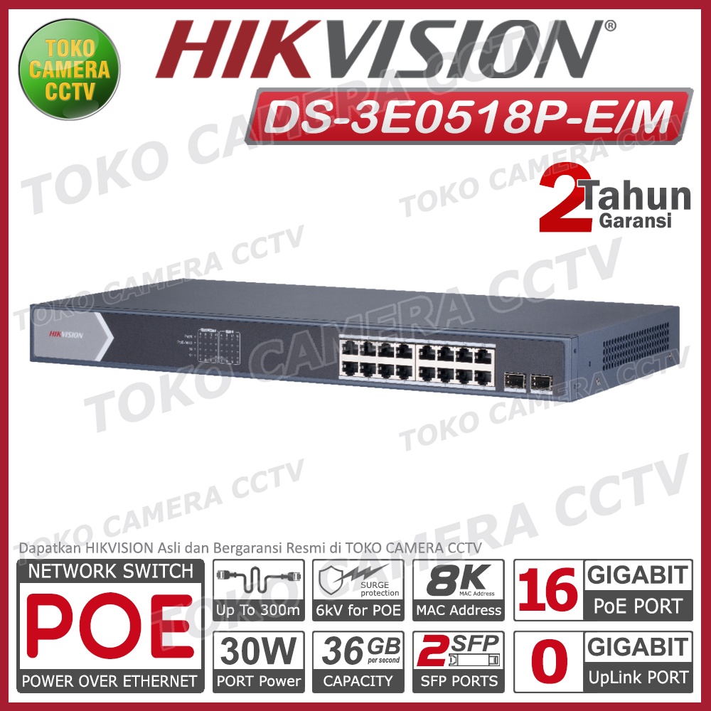 SWITCH POE GIGABIT 16 PORT 2 SFP HIKVISION DS-3E0518P-E/M