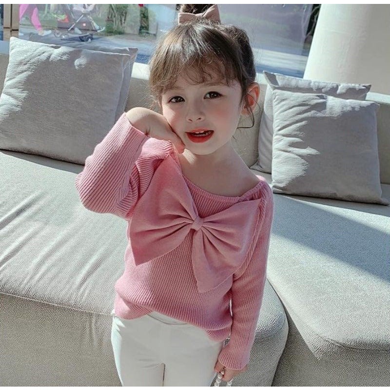 Atasan rib anak perempuan gaya korea WILMA Pita Blouse lengan panjang 1-5th