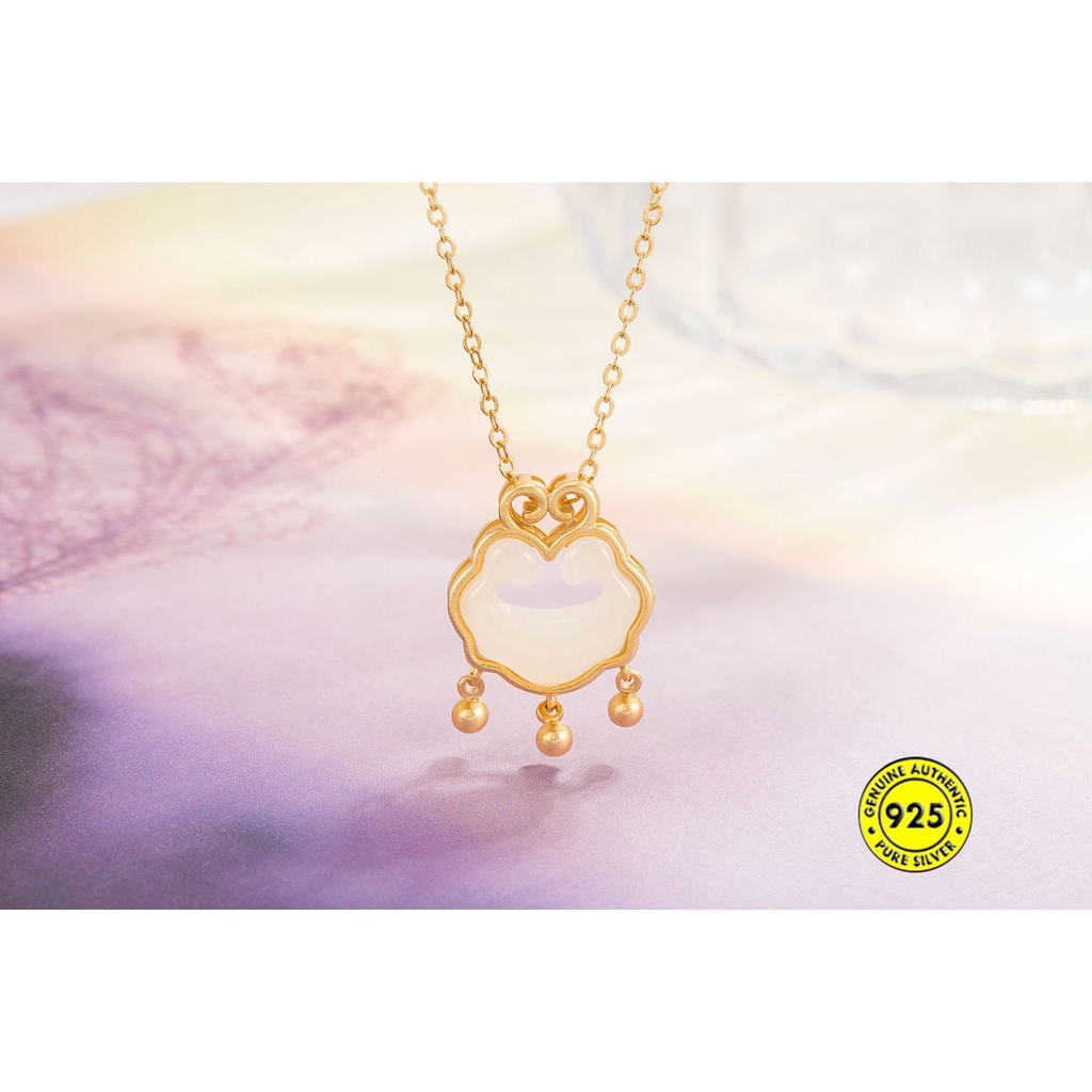 Kalung Rantai Lapis Emas 18K Dengan Liontin Batu Giok Hetian Gaya Cina Untuk Wanita U1386