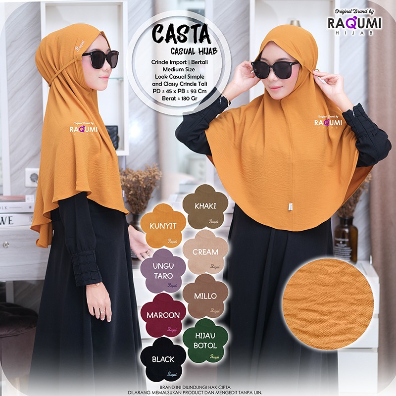 Casta Casula Hijab Berlabel ORI Raqumi Hijab Bahan Crincle Import Bertali Look Casual Simple and Cla