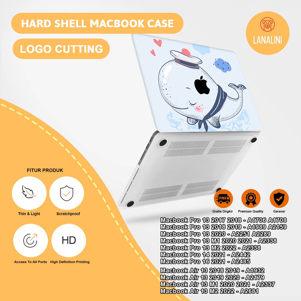 Case Casing Protective Pelindung Laptop Macbook Air Pro 13 M1 M2 2017 2018 2019 2020 2021 A1932 A2179 A2337 A1706 A1708 A1989 A2159 A2251 A2289 A2338 Gambar Kartun Cartoon Ikan Fish Warna Biru Blue Pastel Kombinasi Motif Lucu Hardcase Murah