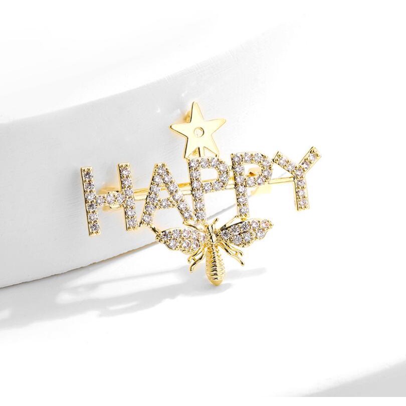 Bros Pin Bentuk Lebah Motif Tulisan Unik Untuk Wanita