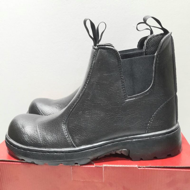 sepatu safety boot karet' samping cocok untuk kerja warna hitam terbaru