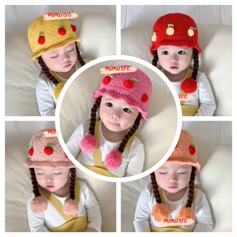 Topi Rajut Kepang PomPom Bayi Import | Import Baby Knit Hat