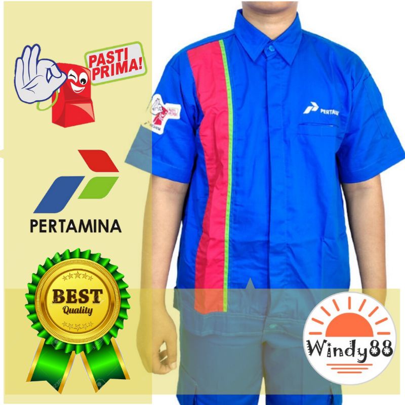 Jual Seragam Kerja Teknisi SPBU Pasti Prima Biru Pertamina, Size S,M,L,XL,XXL,3XL,4XL setelan