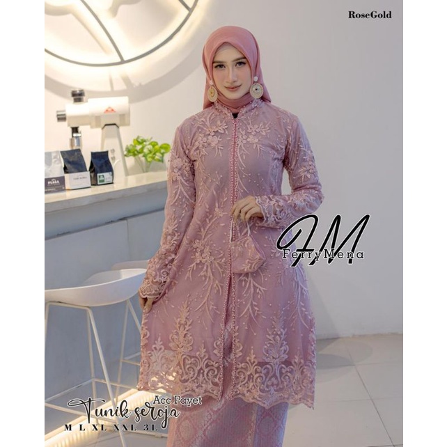 Permata Olshop / Kebaya Tunik Payet Seroja FM / Kebaya Busui / Kebaya Jumbo Modern / Kebaya Pesta Mewah / Kebaya Payet / Kebaya Tunik / Set Kebaya Rok Songket