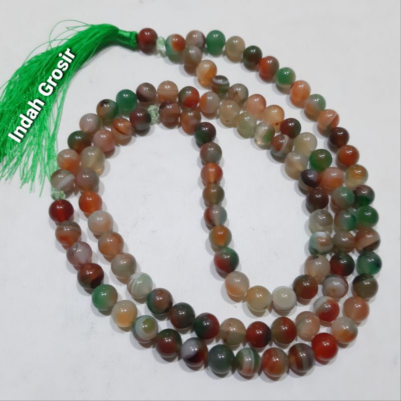 Tasbih Batu Akik Edong Pancawarna Original Stone 10mm 99Butir