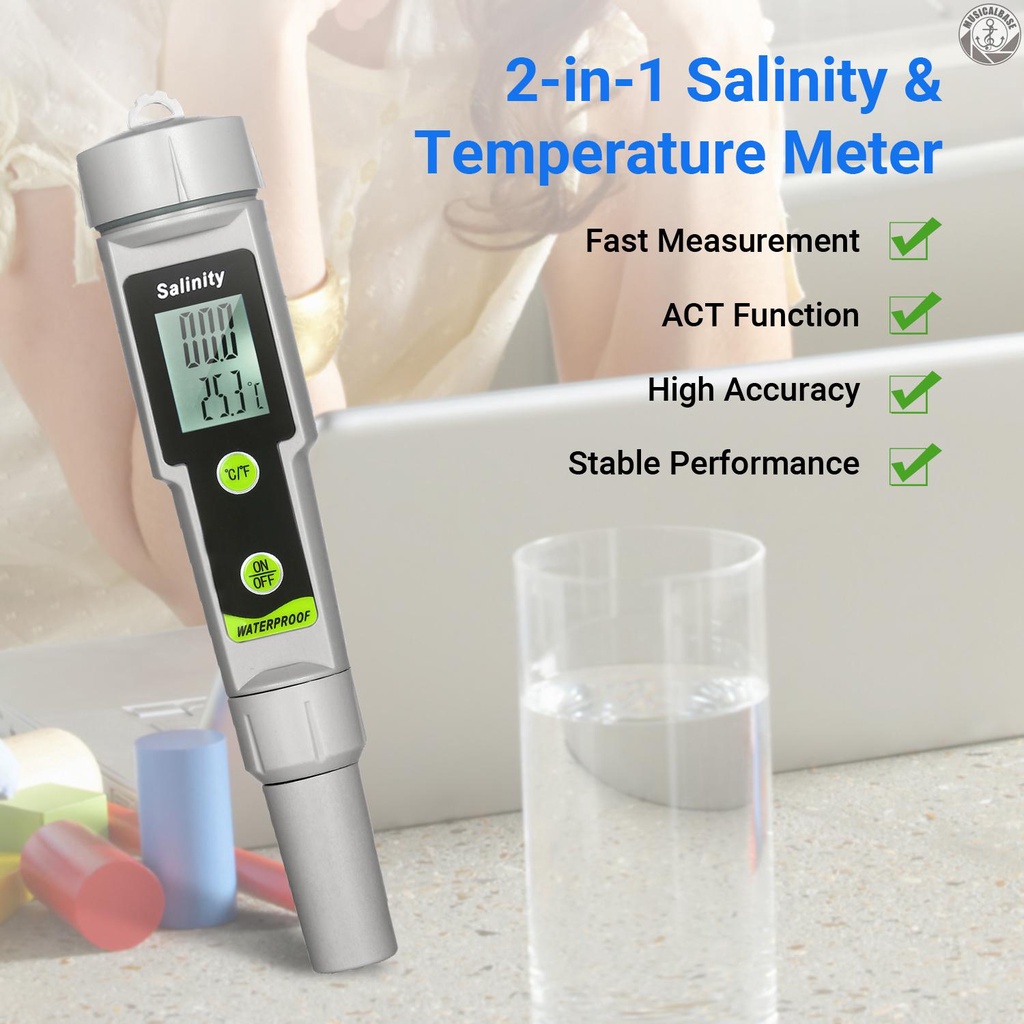 Salinometer Salinograph 0-199.9ppt Range - 50~70 Derajat Tahan Air℃ Termometer Pengukur Suhu ℃/℉ C Buku Literatur Klasik