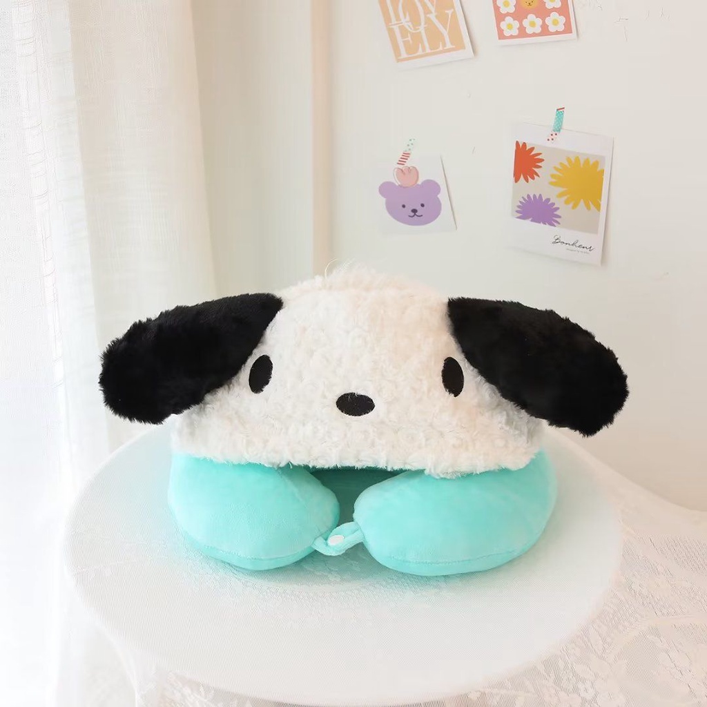 BANTAL LEHER BONEKA CINNAMOROLL MELODY KUROMI POCHACCO DOG NECK PILLOW IMPOR LUCU