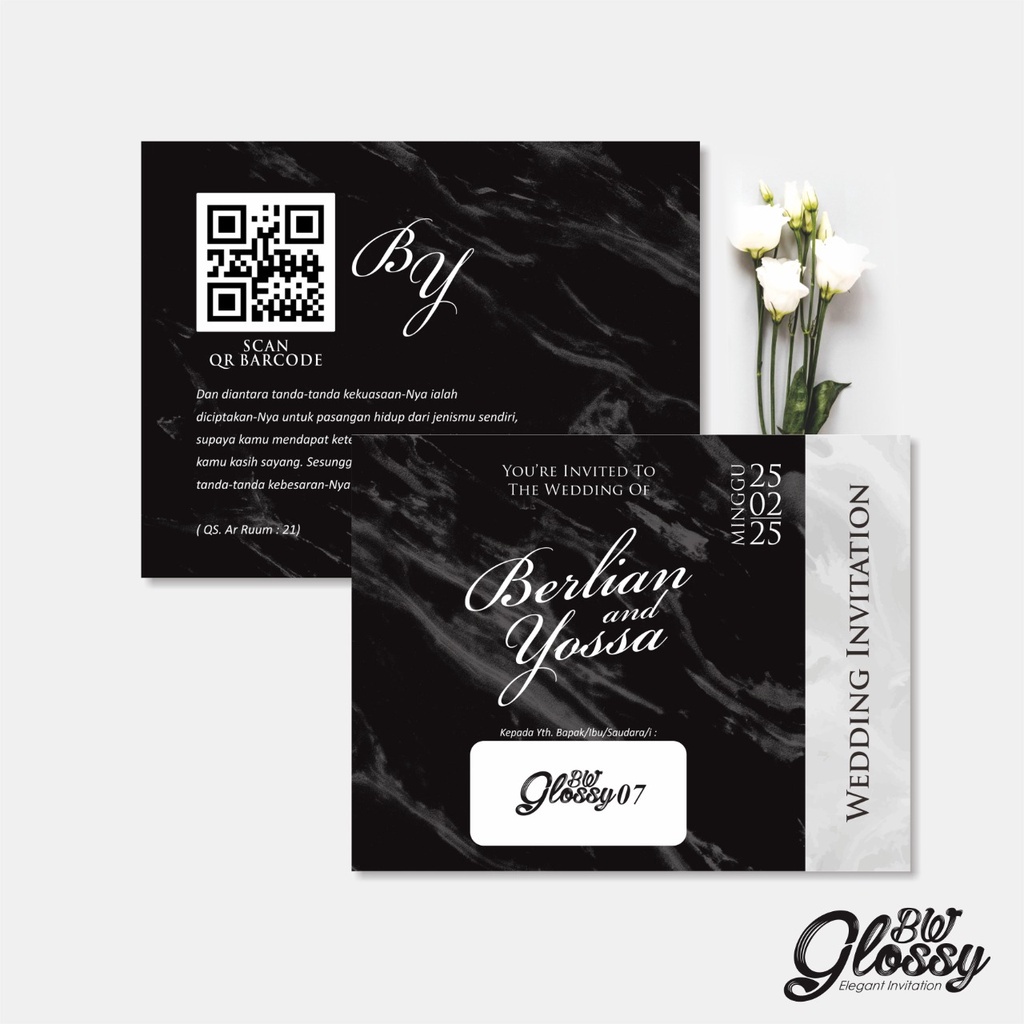 100 lembar undangan pernikahan glossy bw mengkilap
