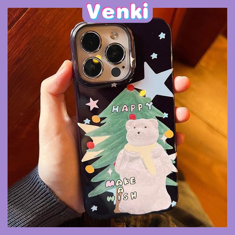 Case iPhone 14 Pro Max TPU Soft Case Christmas Tree and Polar Bear Glossy Black Candy Case Camera Protection Shockproof For iPhone 14 13 12 11 Plus Pro Max 7 Plus X XR