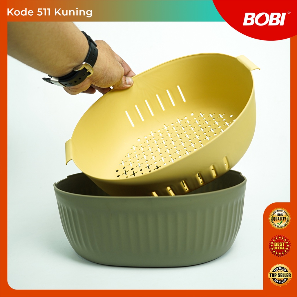 Saringan Baskom Buah atau Sayur Putar / Pengering &amp; Pencuci Makanan Double Layer - Rolling Colander Double Layer