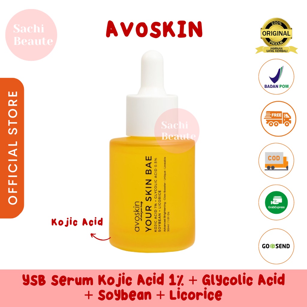 Avoskin Your Skin Bae Serum Kojic Acid 1% + Glycolic Acid + Soybean + Licorice (30ml) untuk Kulit Berjerawat