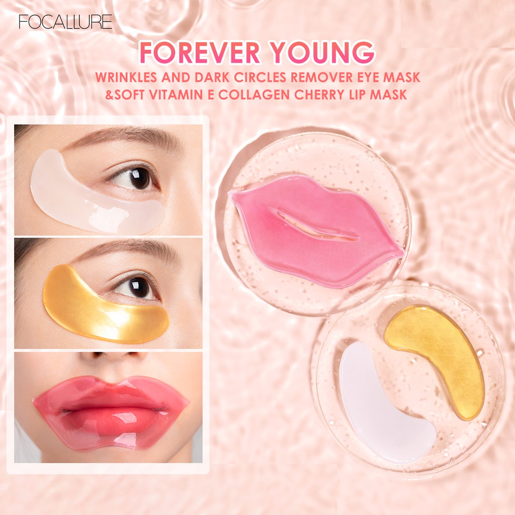 FOCALLURE Forever Young Lip &amp; Eye Mask | Gold, Hydra Gel | Masker Mata &amp; Bibir Sekali Pakai