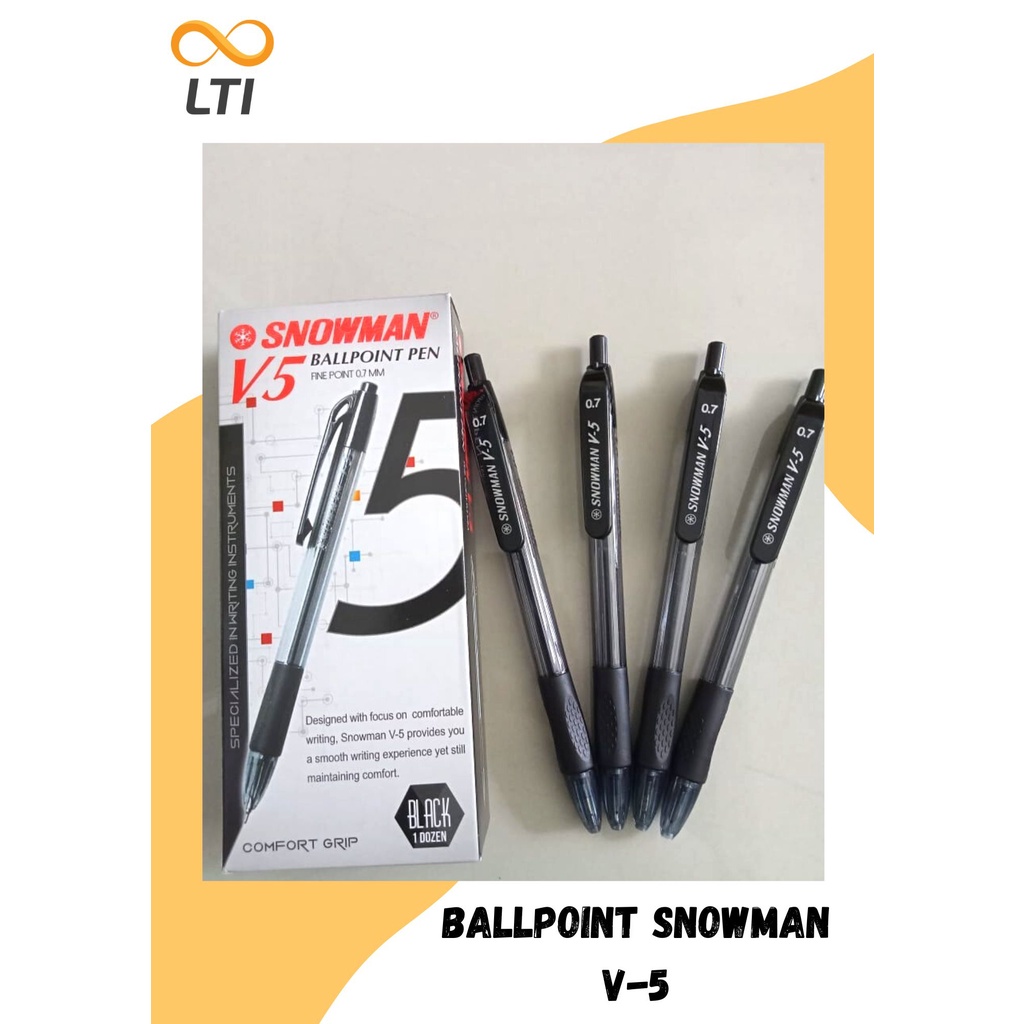 

Ballpoint / Pulpen / Bolpen SNOWMAN V-5 Semi Gel HITAM Lusin - HEMAT