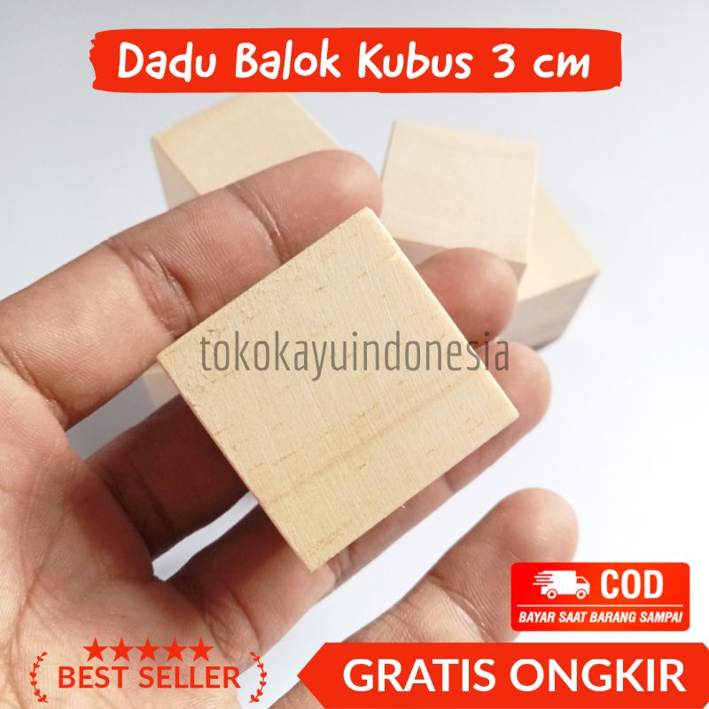 Dadu Balok Kubus 3x3x3 cm Kayu Pinus Toko Kayu Indonesia