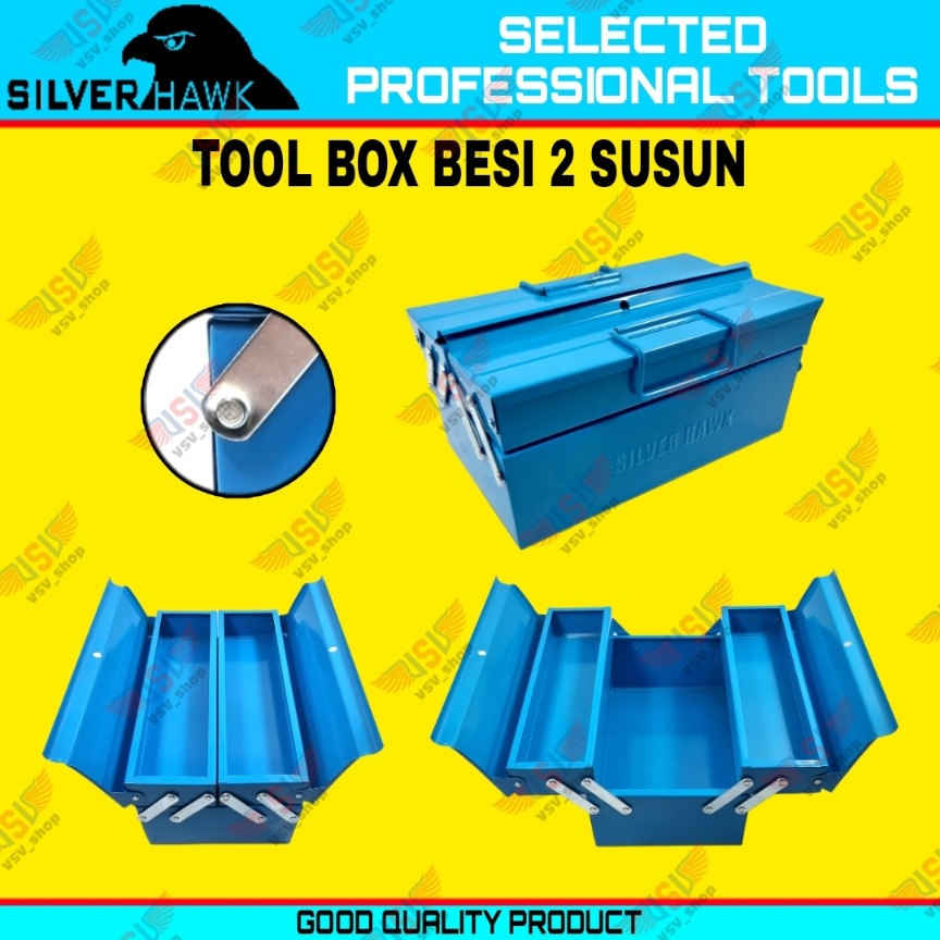 SILVERHAWK Tool Box Besi 2 Susun Kotak Perkakas 3Tray Kotak Alat