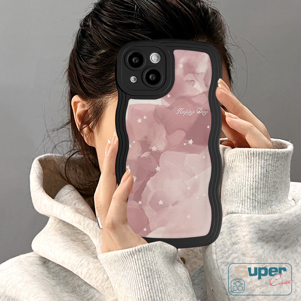 Case Untuk Realme C25 C55 C35 C21Y C25Y C30 C12 C11 C25s C33 8i C15 C3 9 Pro+5 6i 5i 8Pro 9 9i 7 7i C1 C20A C20 C11 C20A Couple Halo Dyed Watercolor Star Line Wavy Edge Sarung Soft Case