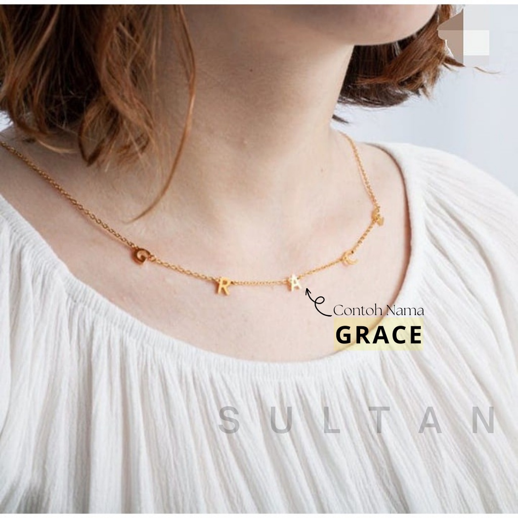 Kalung Nama Wanita model Rumbai (Korean Style) Titanium With Gold Coating