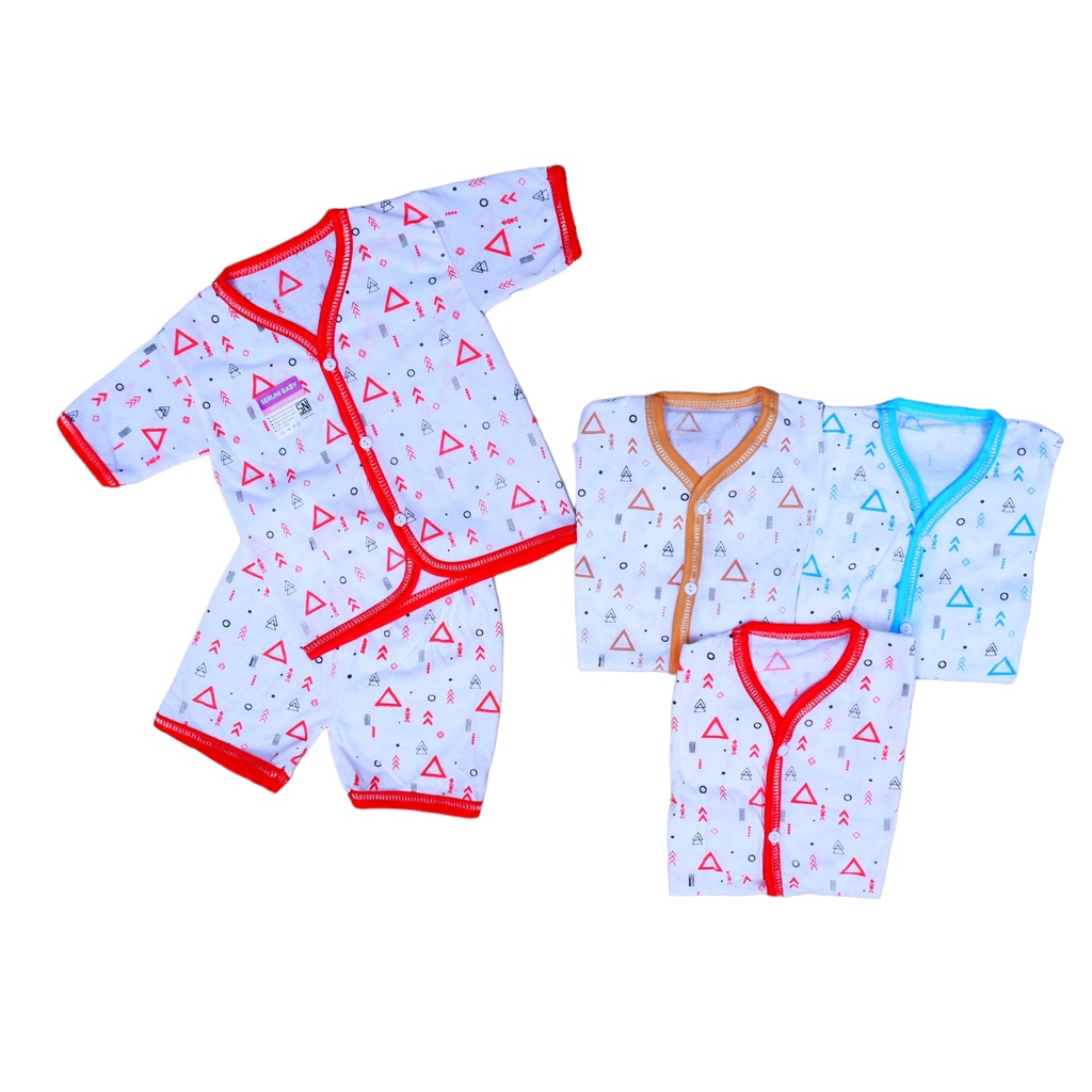 SET ISI 3 STEL PIYAMA BAYI BARU LAHIR SNI 0-4 BULAN MOTIF TRIANGLE