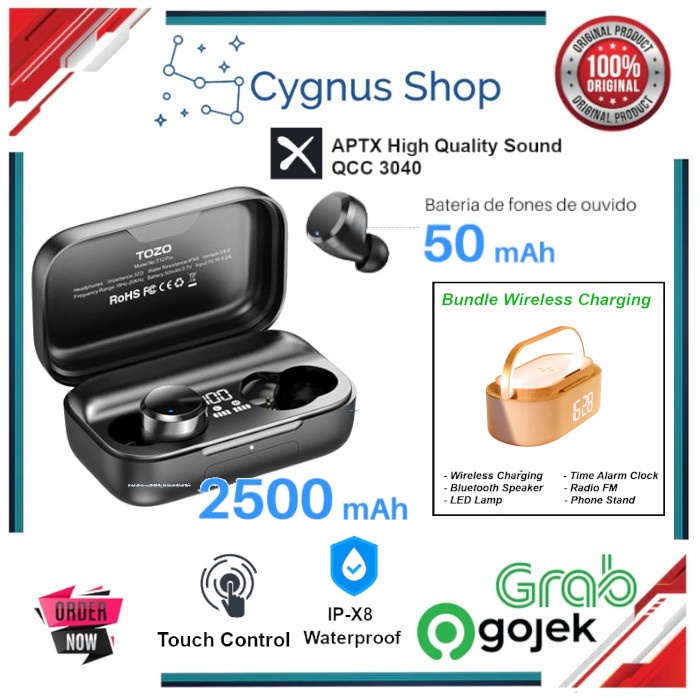 TOZO T12 PRO TWS Wireless Earbuds Bluetooth Headphones Wireless Charging QC3040 IPX8