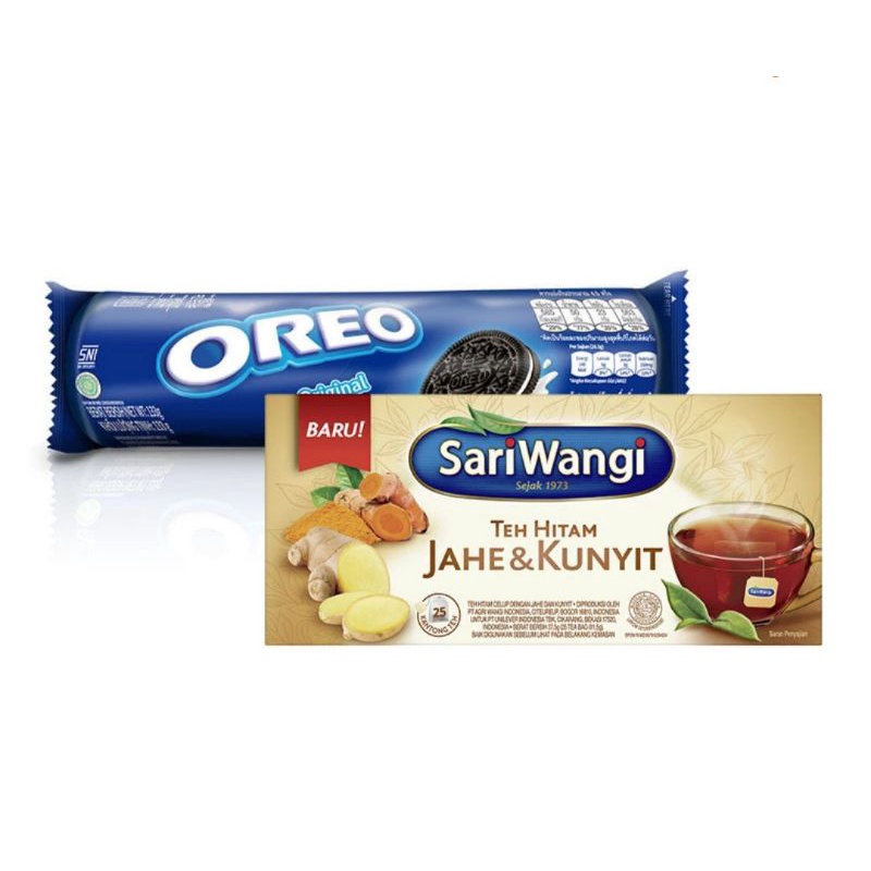 

SARIWANGI Teh Hitam Jahe & Kunyit Celup 25's x 1.5g + OREO Vanilla 133g