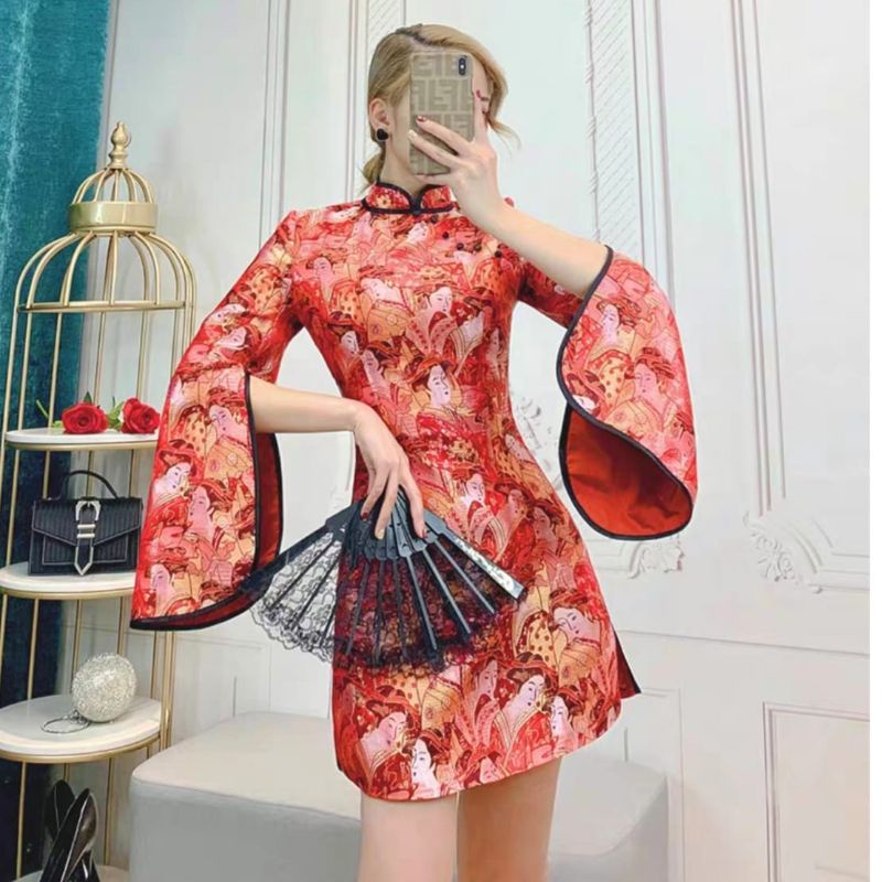 MDLV ~ 0997# CNY Golden Cheongsam Mini Dress Imlek Sincia