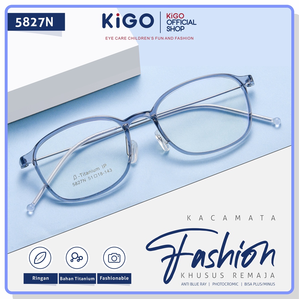 Kigo Kacamata Remaja Anti Radiasi Blueray Bahan Titanium+Tr-90 Frame Kotak Fashion Anak Anak 5827N